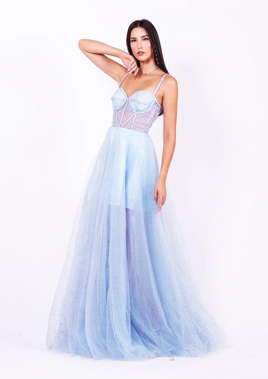 Официална рокля с къса подплата, подходяща за изчистена абитуриентска рокля.