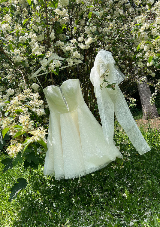 ELEGANT MINI БУЛЧИНСКА РОКЛЯ къса с тюл и перлен колан