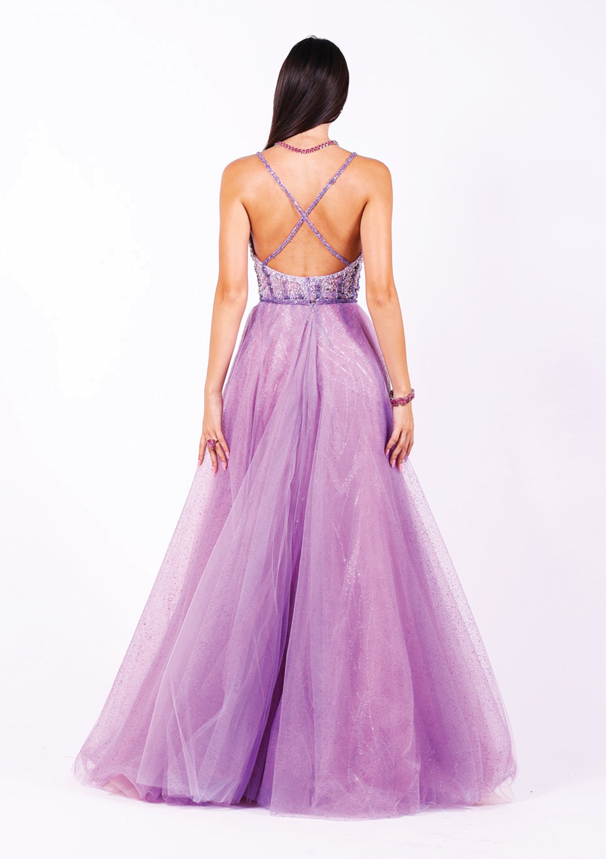 Абитуриентска дълга рокля  Covellite LIZA KAIN София от дантела, с цепка, корсет в горната част и презрамки.